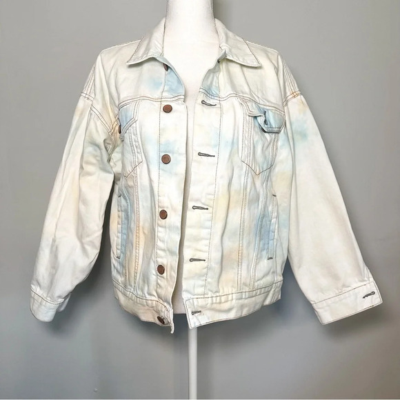 Free People White Multi Colored Tie Dye Denim Oversized Jacket - Picture 4 of 8
